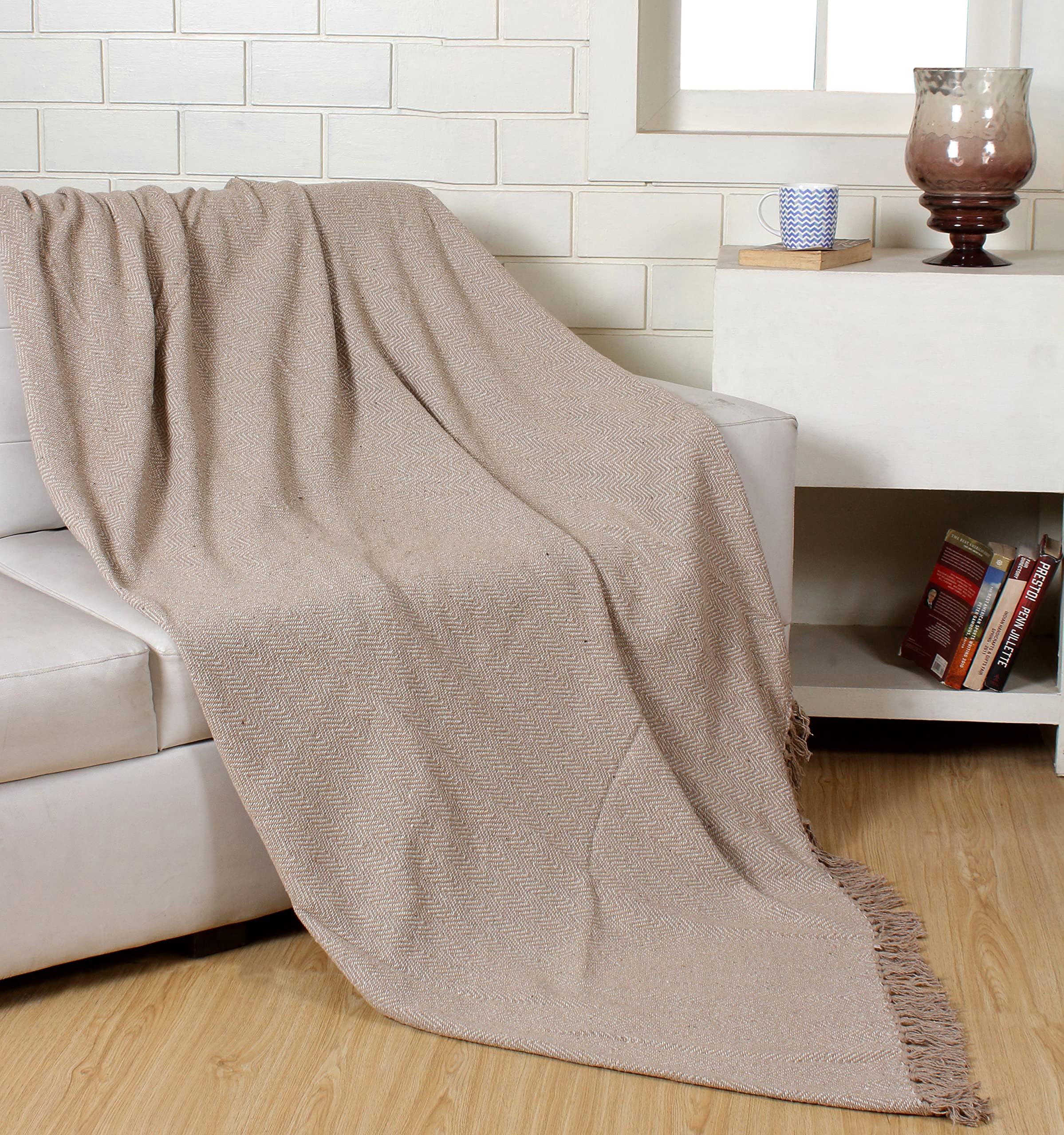 Quality Beddings Beige Single Cotton Throw 127cm X 153cm