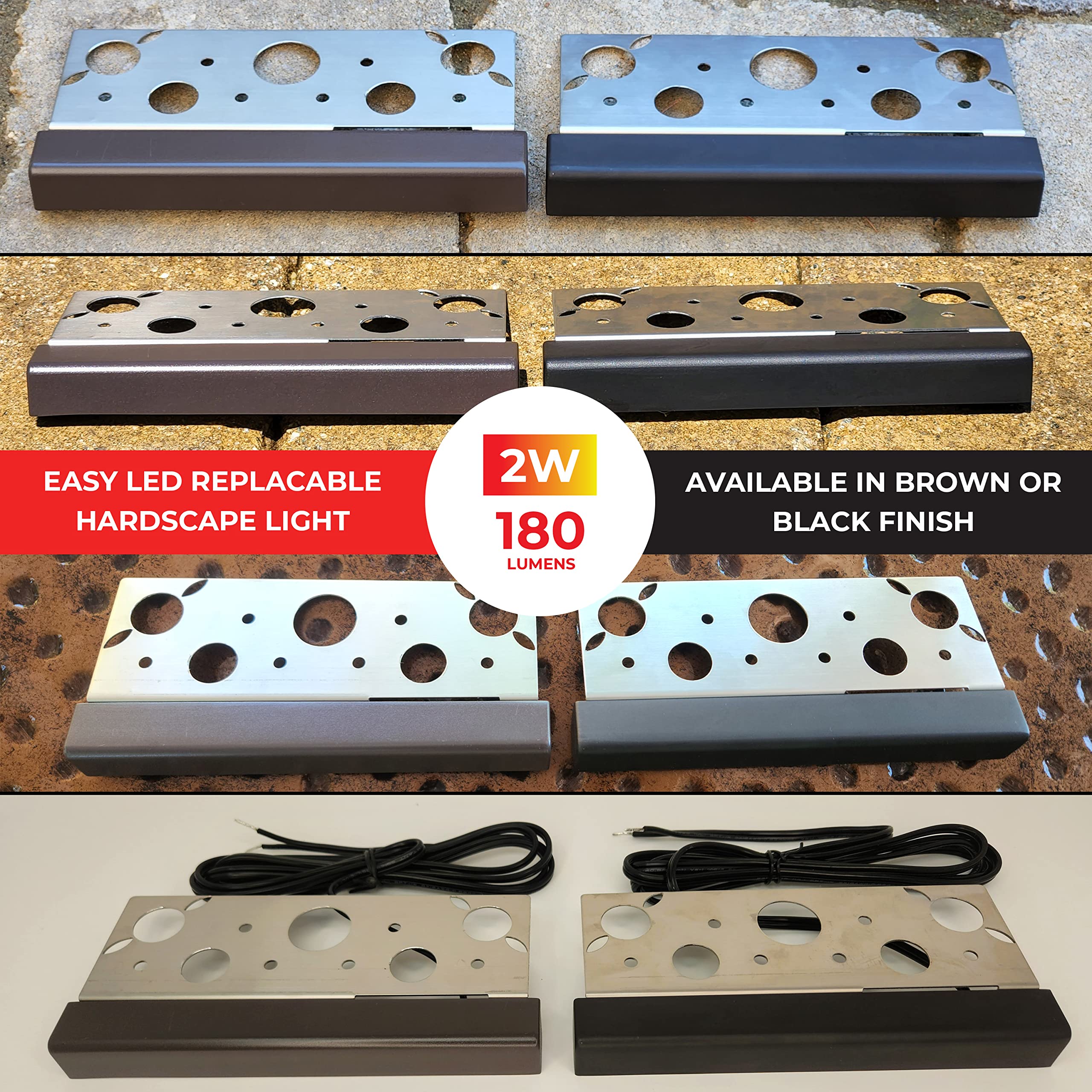 17,8 cm (7 Zoll) 2 W LED-Hardscape-Licht mit leicht austauschbarer Funktion, 3 Montageplatten für Wände, Decks, Pflanzgefäße und Straßenbeleuchtung, 50 K Stunden Lebensdauer, 9 V-17 V schwarzes Finish
