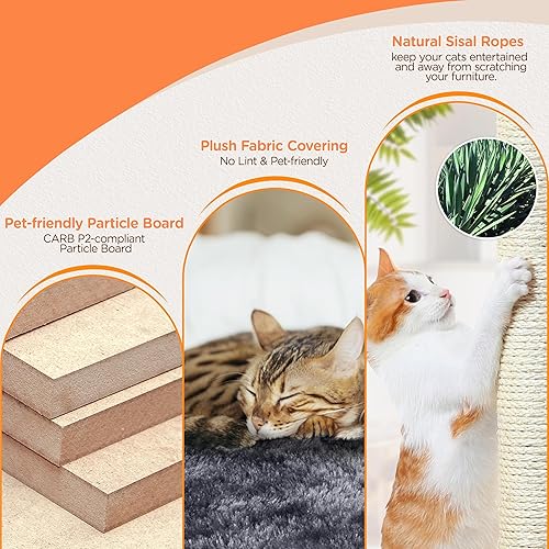 Miniatura 8 de Yaheetech Árbol para gatos de 57 pulgadas de alto, soporte de escalada para gatos, centro de actividades de casa de juegos para mascotas, con