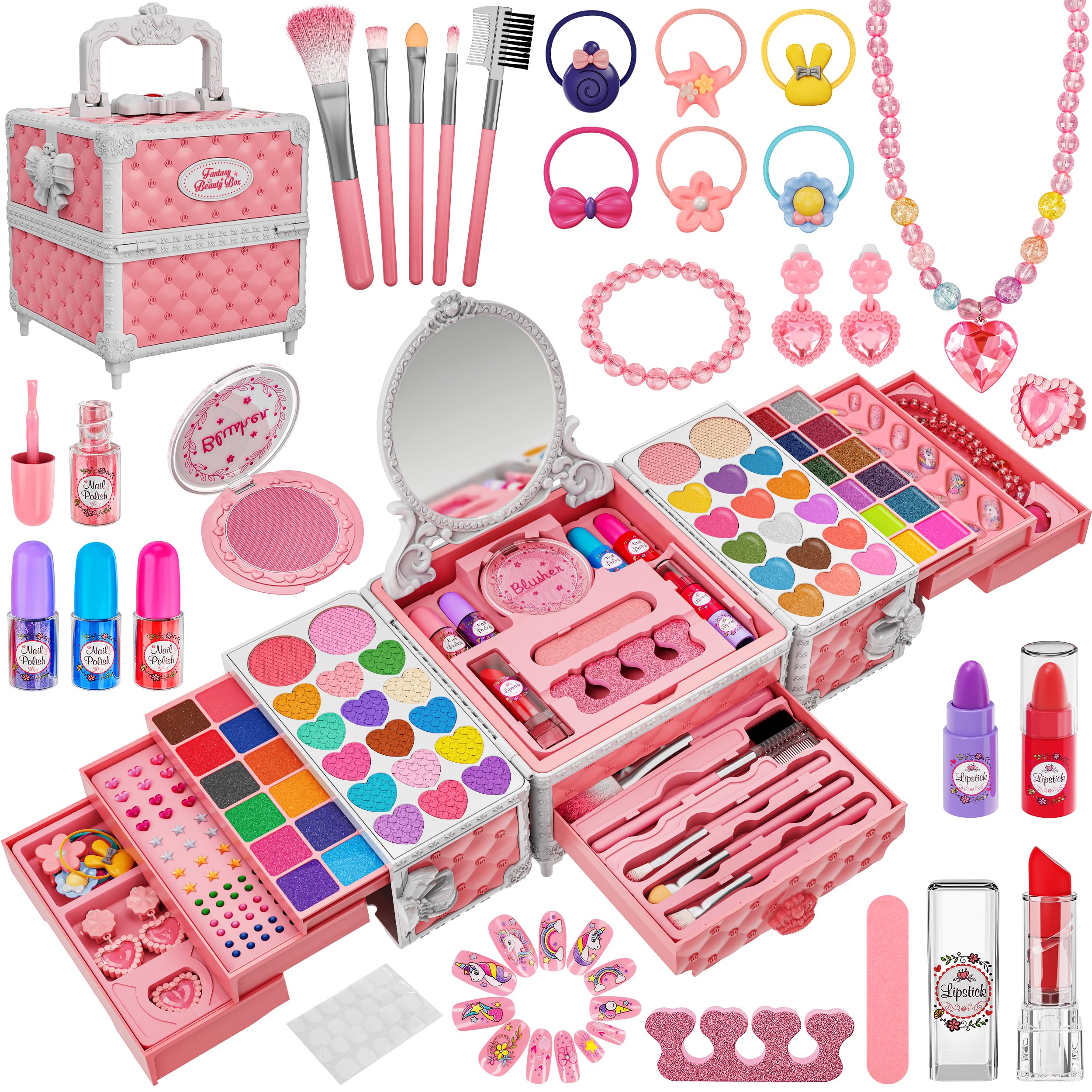 99 Pcs Kids Makeup Kit for Girls, Princess Toys Real Washable Cosmetics Set