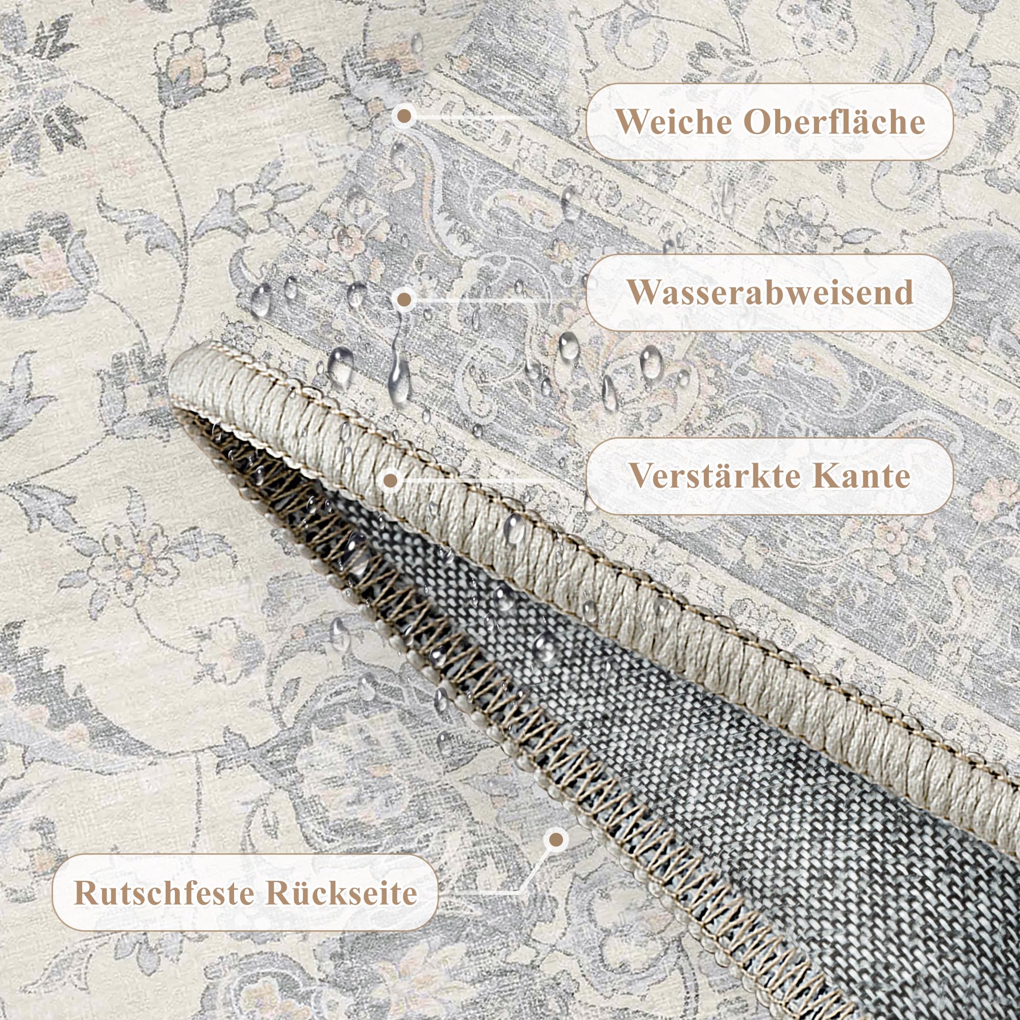 PureCozy Vintage Tapis Salon 160x230cm Gris Antidérapant Chambre Enfant Rug Lavable en Machine Grand Rugs Salle a Manger Bureau Salle de Jeux Carpets Interieur Doux Poil Ras Carpet