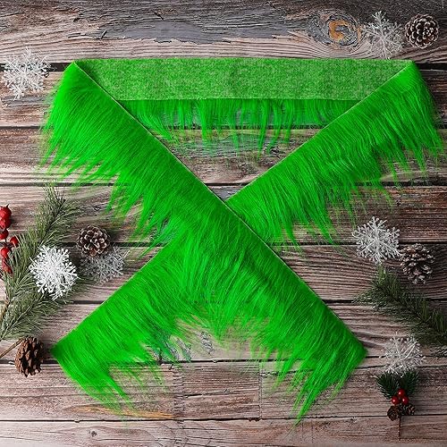 Miniatura 8 de Lusofie Tiras precortadas de tela de piel sintética de felpa lanuda de 2 x 60 pulgadas, piel verde esponjosa para manualidades, gnomos, barba, Papá