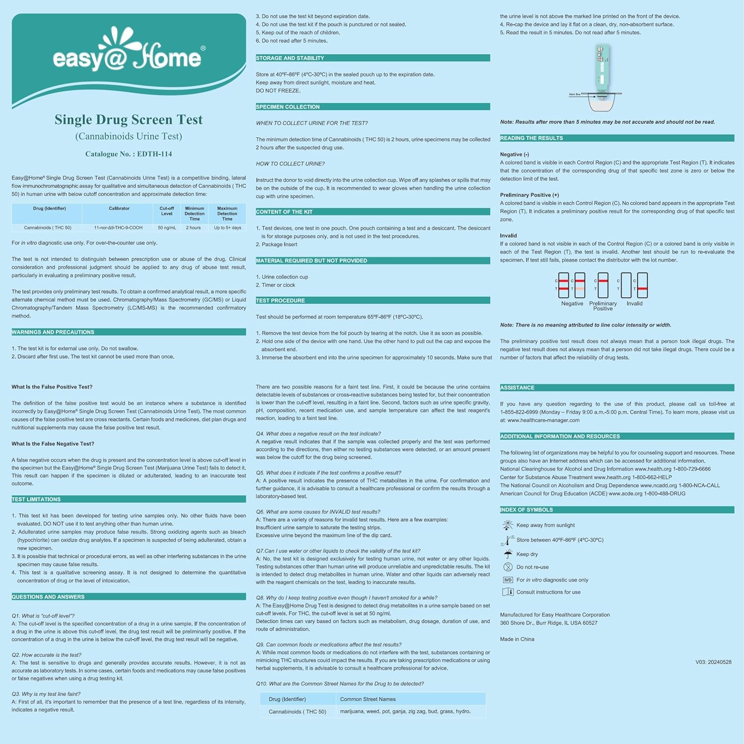 Easy@Home Single Drug Screen Test (Cannabinoids Urine Test) - THC Urine Drug Test Kit, THC Detox Testing Kits Cutoff Level 50ng/mL Individually Wrapped #EDTH-114 (200 Pack)