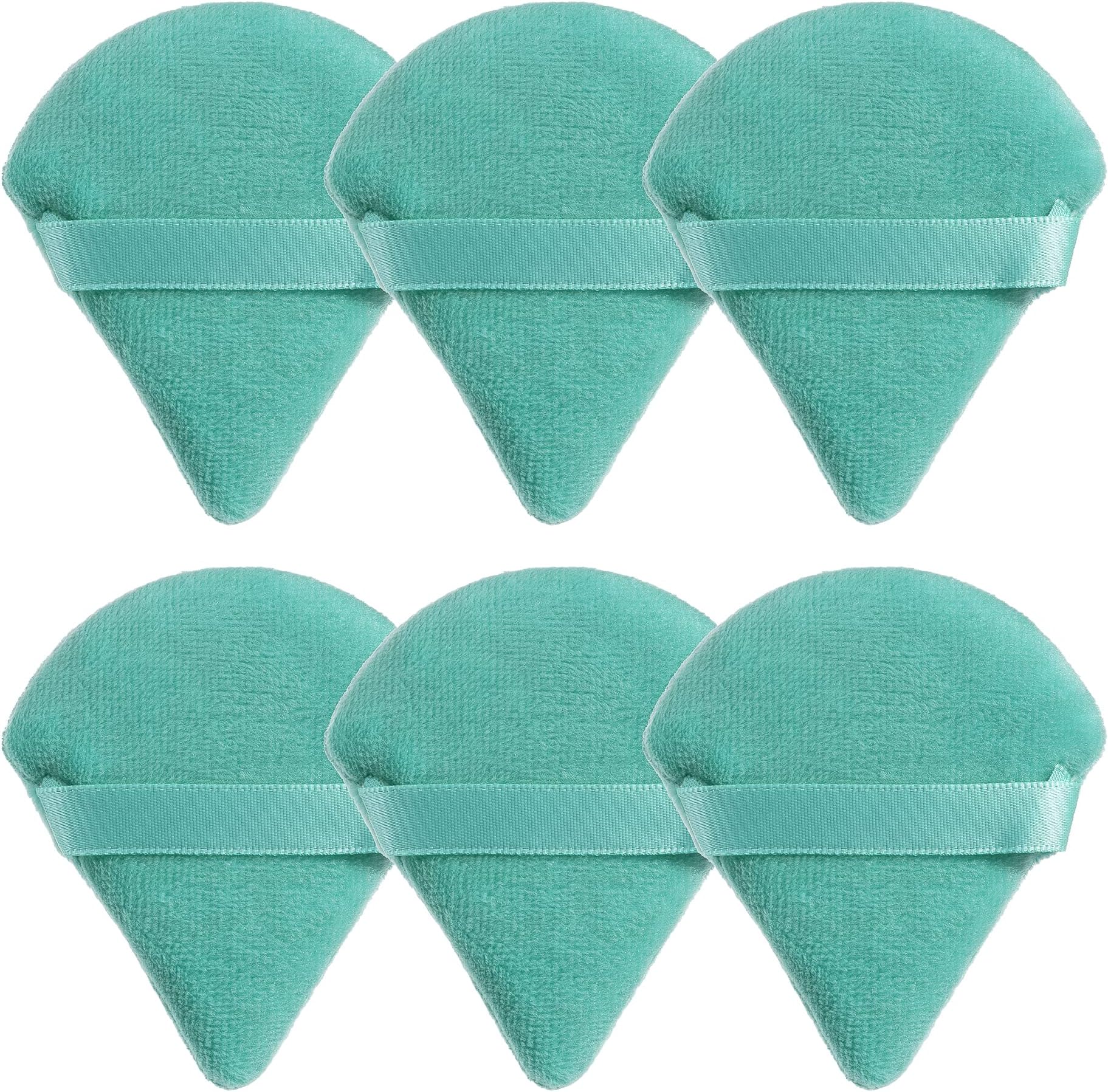 MOTZU 6 Pieces Pure Cotton Powder Puff, Made of Cotton Velour in Triangle Wedge Shape Designed for Contouring, Under Eyes and Corners, 2.76 inch Normal Size, with Strap, Makeup Tool For Cosmetic