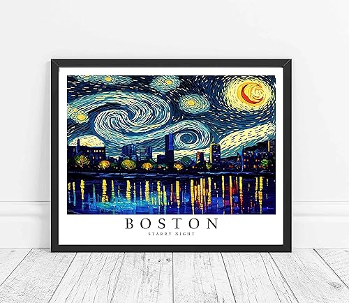 Vista 22 de Boise Idaho - Póster impreso artístico, decoración artística de pared con temática de noche estrellada de Boise, decoración artística para el hogar