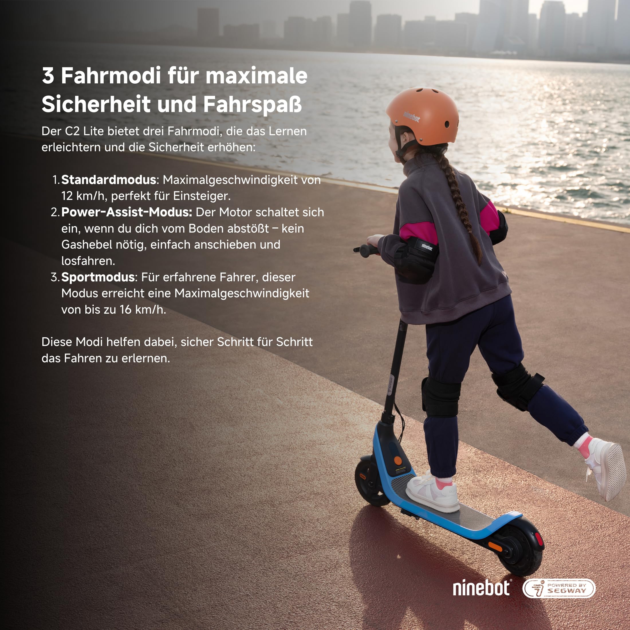 Segway-Ninebot C2 Lite, Patinete Eléctrico para niños y Adolescentes, máximo 16 km/h, 14 km de autonomía, 3 Modos de conducción