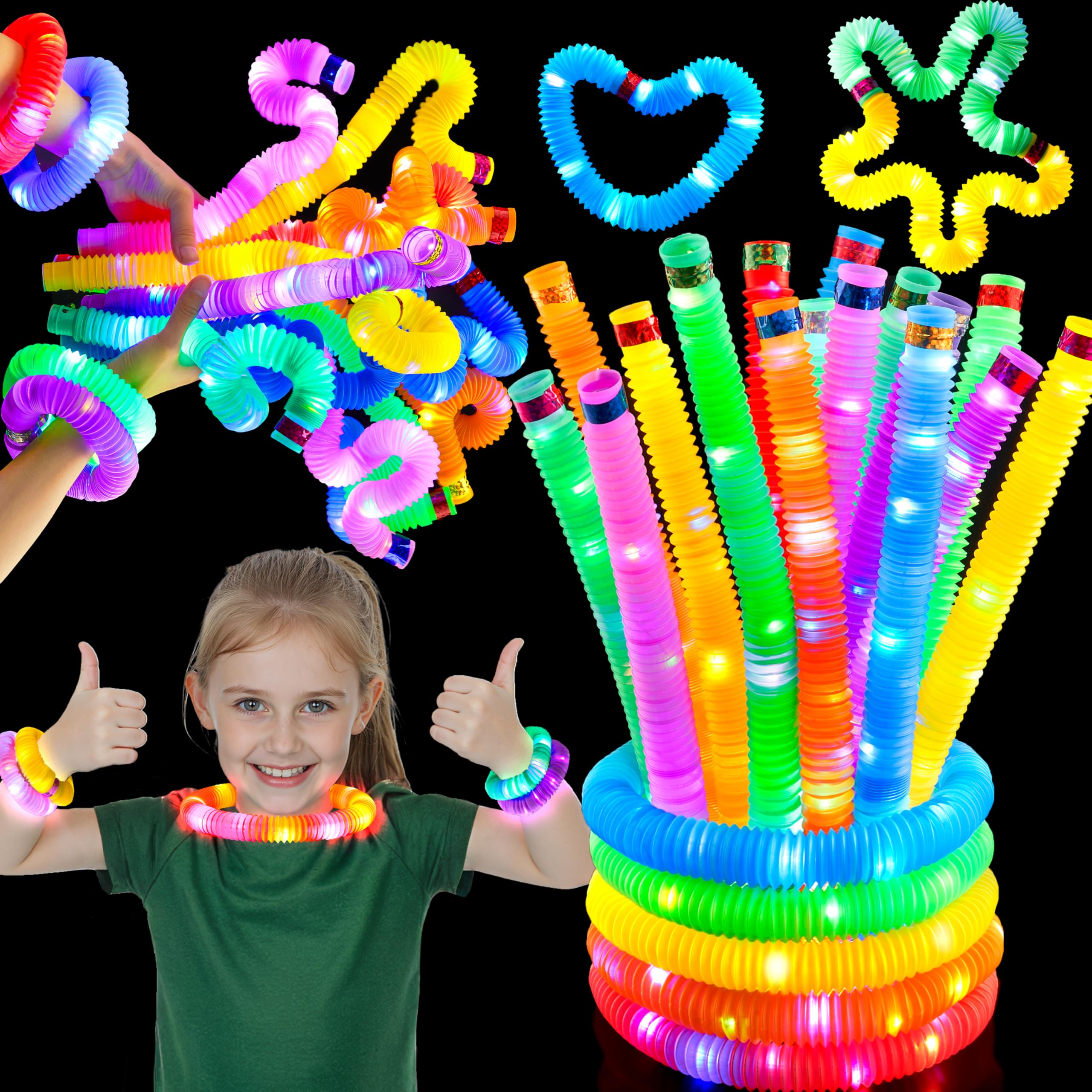JOYIN 18 Pack Glow Sticks Party Favors, Light Up Pop Tubes Glow Necklaces Bracelets Party Supplies for Birthday Gifts, 4th Fourth of July, Christmas, Halloween Goodie bag