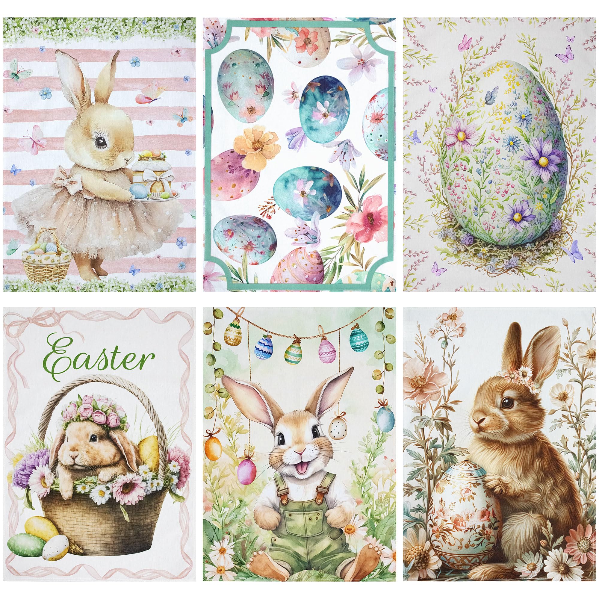 Nada Home Set Strofinacci pasquali 6pz Canovacci Pasqua in cotone conigli primaverili 7031