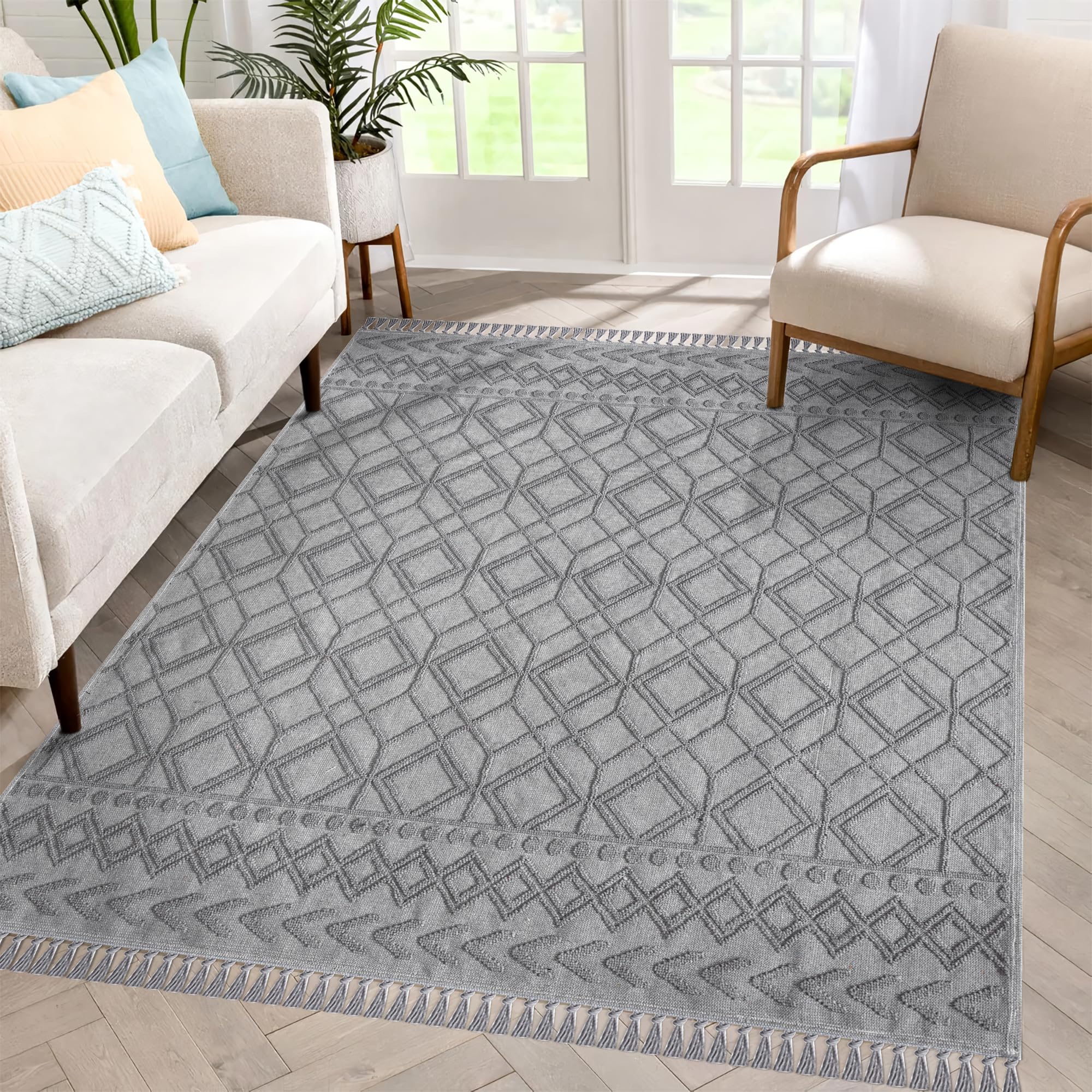 Dywaniki można prać w pralce, do kuchni, sypialni, jadalni i salonu, dywan przyjazny dla dzieci, orientalny design, niskie runo, antypoślizgowy (szary, 160 x 230 cm)