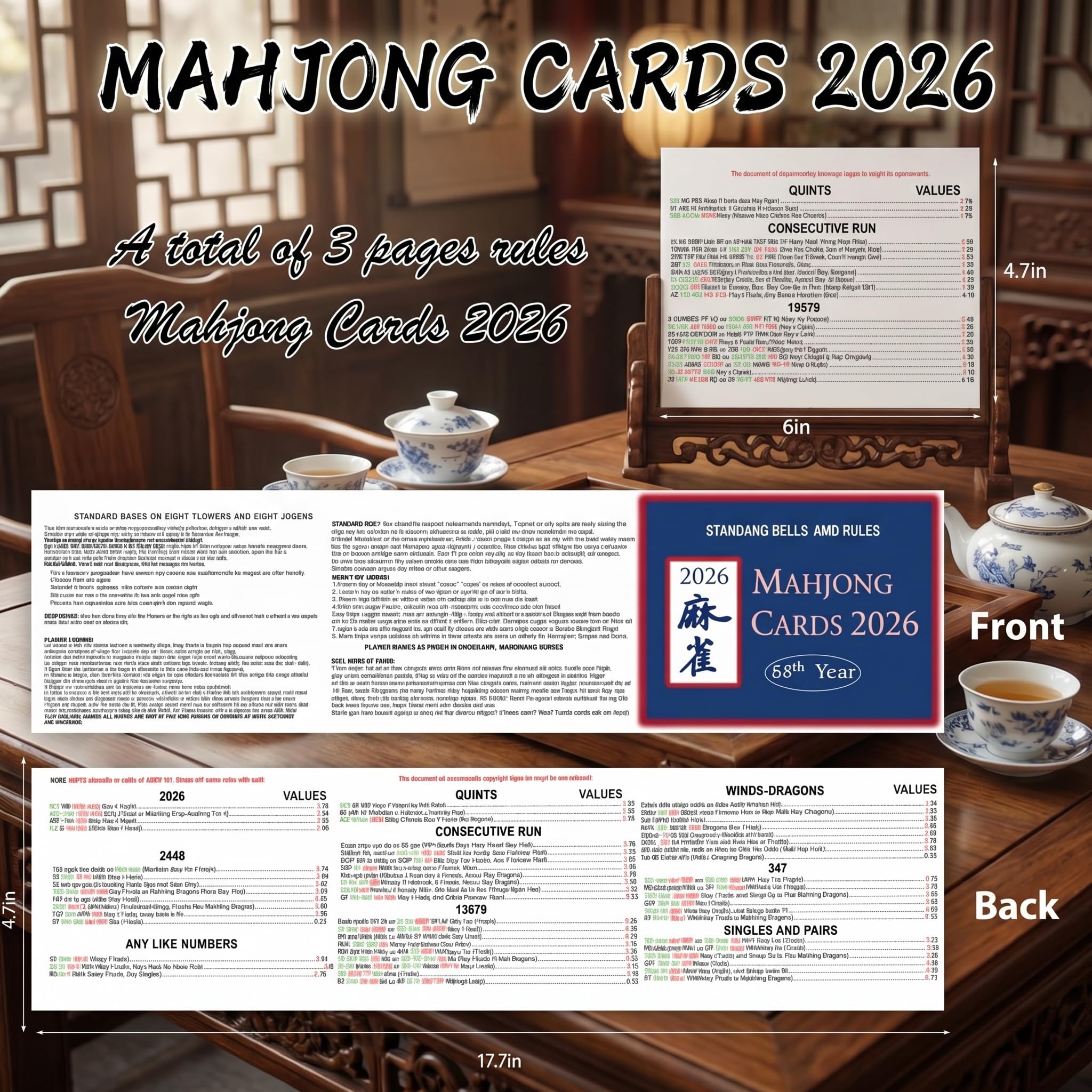 2025 Mah Jong Cards Office Revision, Large Print American Mahjong Card, Official Hands and Rules for American Mahjong, Easy-to-Read Guide Set for Beginners & Seniors, 4 PCS — view 4