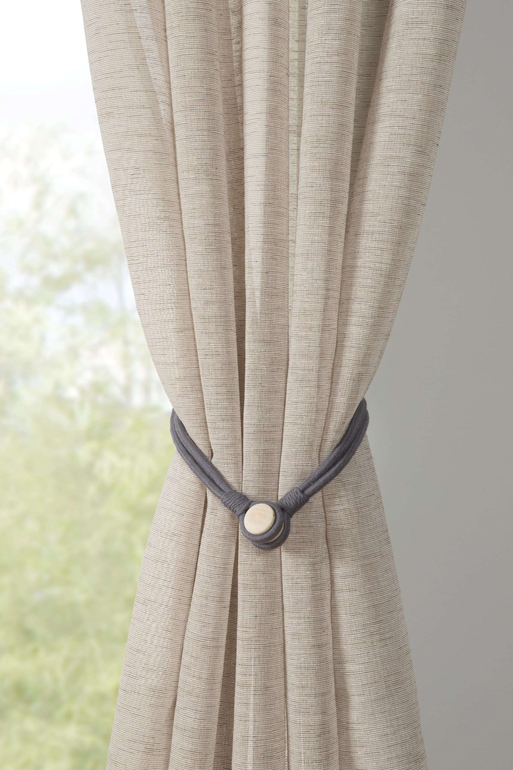 GARDINIA 47cm Magnetic Tie Back Cord for Draperies and Drapes with Magnet for Easy Fixing - Grey