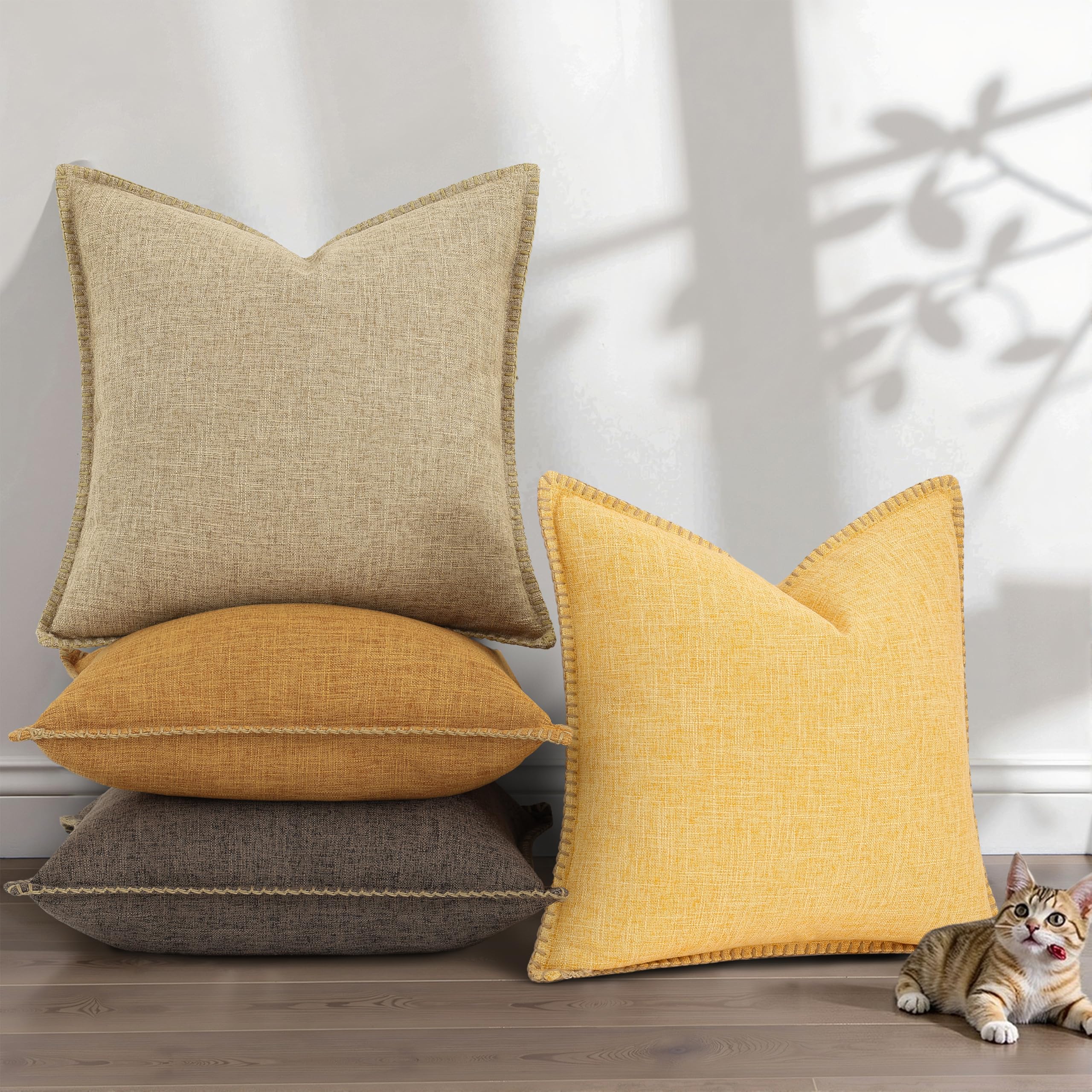 decorUhome - Federa per cuscino in lino, 50 x 50 cm, confezione da 2 pezzi, stile rustico rustico
