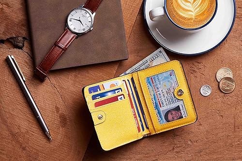 Vista 6 de Gostwo - Cartera compacta de piel genuina de lujo para mujer con bloqueo de RFID y ventana de identificación