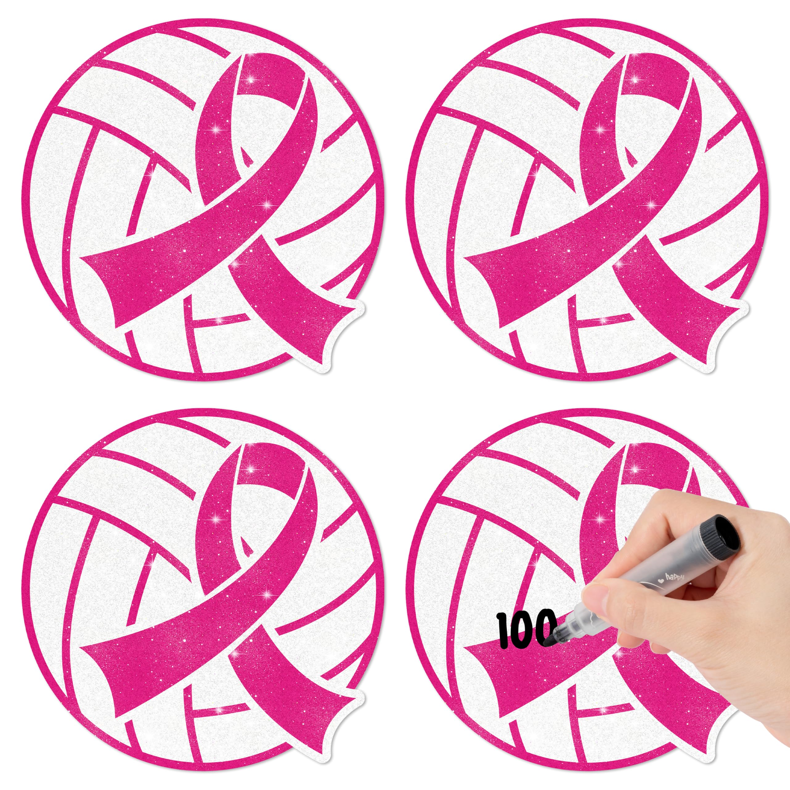 Hot Pink Volleyball Cutouts, Breast Cancer Awareness Glitter Paper Cut-Outs