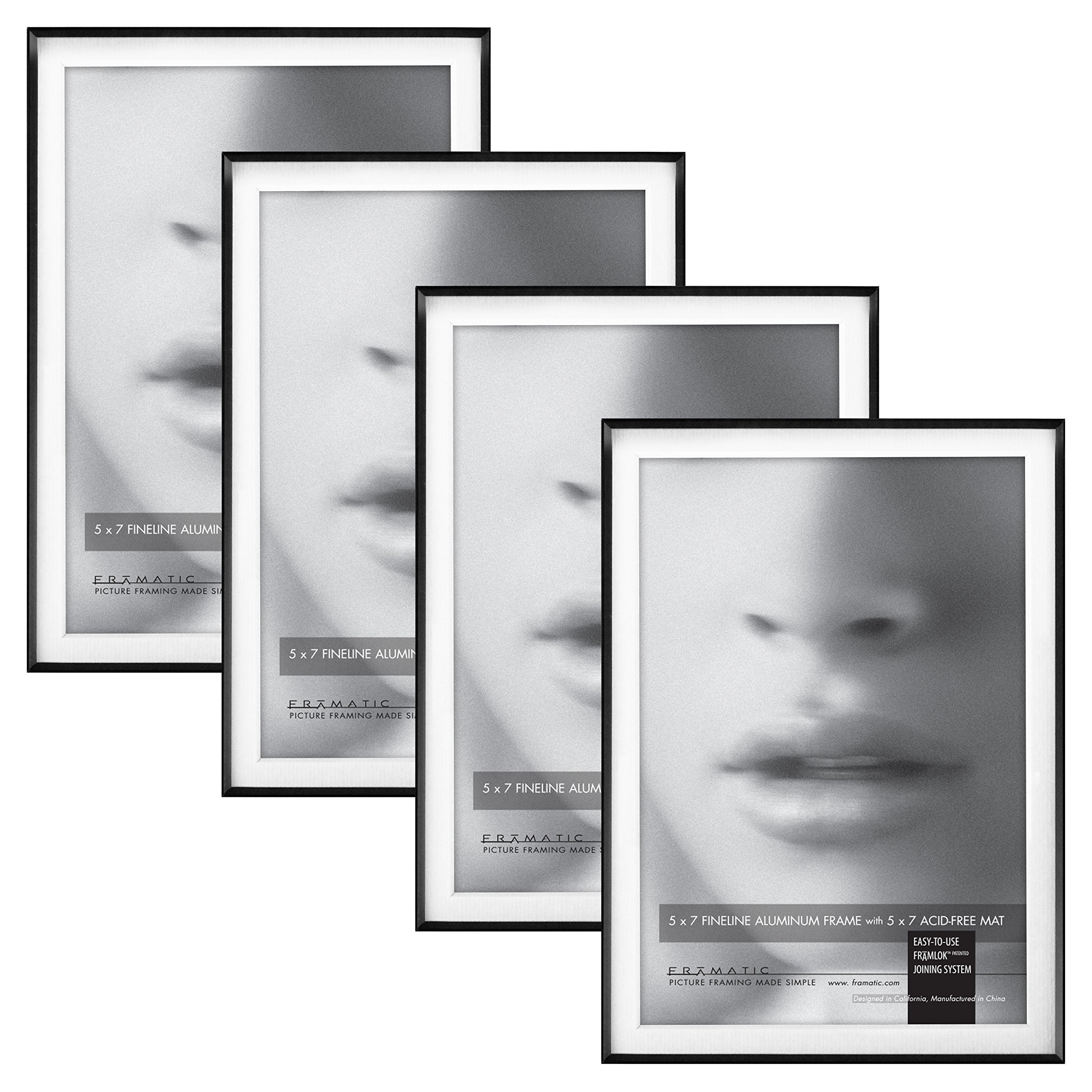 MCS Framatic 5x7 Fineline Aluminum Frame 4-Pack, Black (302164)