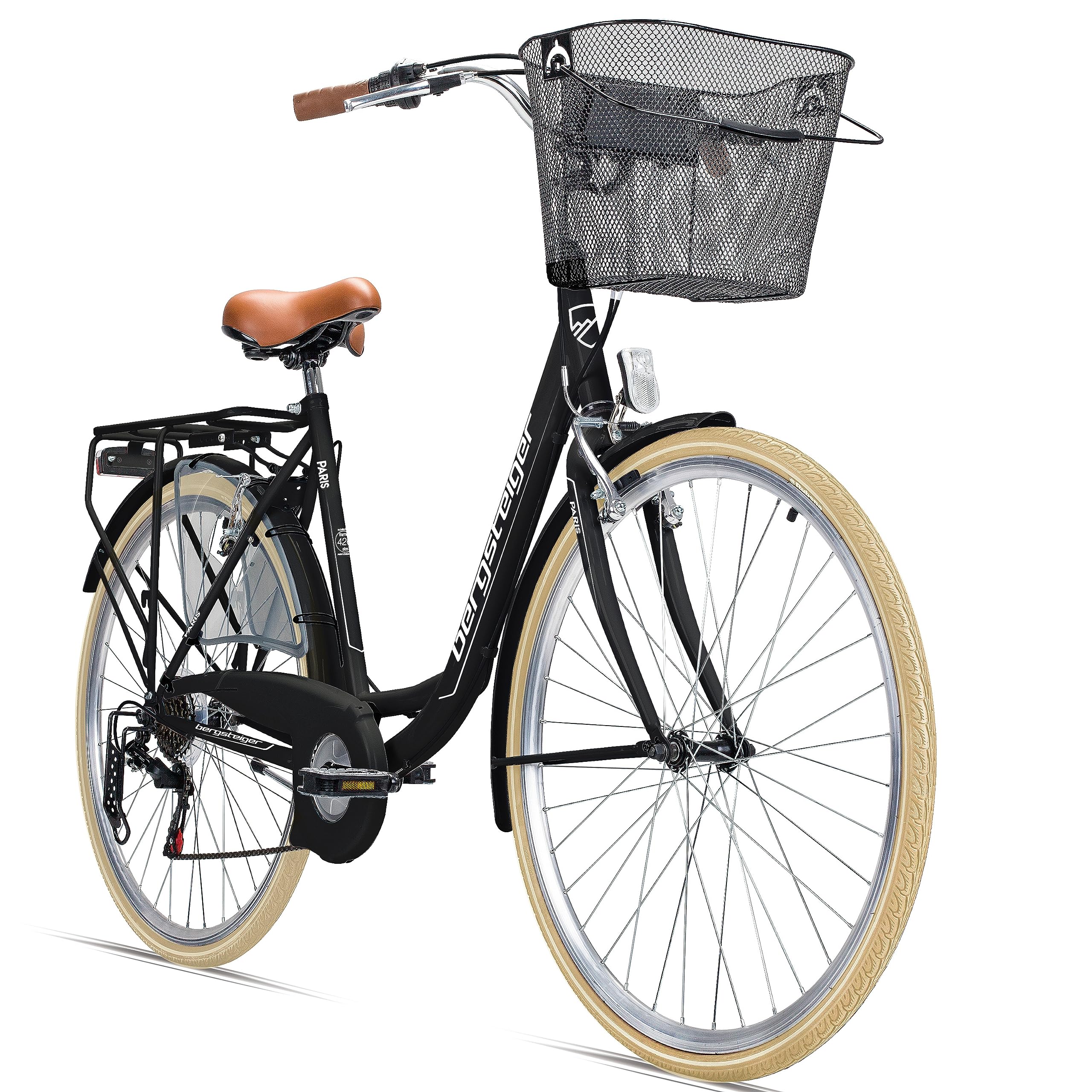 Bergsteiger Paris 26/28 Zoll Damenfahrrad Citybike im Retro-Design | Modischer Hingucker für Stadt und Land ab 140 cm Körpergröße. Mit Korb, 6 Gängen und zu 90 Prozent fertig vormontiert.