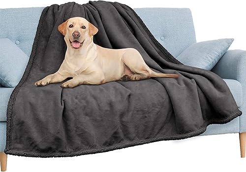 Pavilia Manta Impermeable para Sofá  Protector de Manta para Perros y Gatos  Manta Sherpa Suave, Cálida, Afelpada y Esponjosa, Gris Oscuro, 60x80