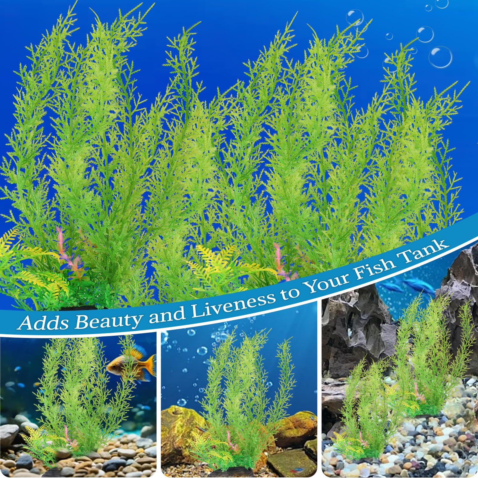 Decorazione per acquario, 4 grandi piante per acquario, piante artificiali per acquario, 4 pezzi da 32 cm di lunghezza, piante verdi per acquario, piante da acquario in plastica per acquari