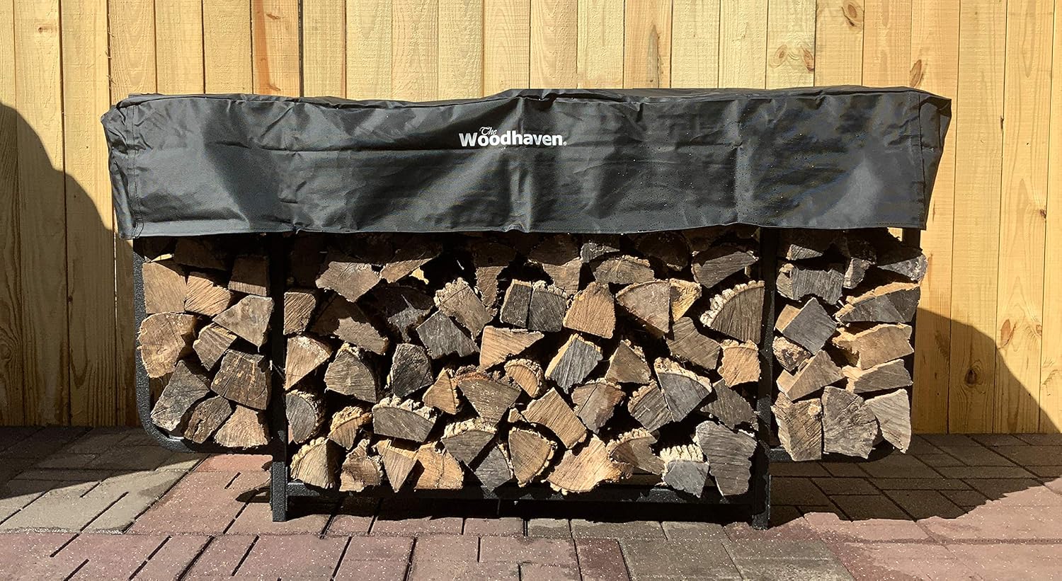 Woodhaven Black 6ft Courtyard Outdoor Firewood Rack With Cover - Heavy Duty Metal Log Holder - UV Stable Powder Coat Finish - Made In USA