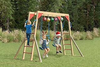Wooden Swing Sets for Backyard- Outdoor Playground Sets for Backyards with Monkey Bars for Backyard Belt Swings, Kids Wooden Backyard Swing Sets, Imported Spruce