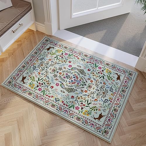 Entryway Rug 2x3 Rug Door Mat Indoor Entrance Washable Rug Small Non-Slip Low Pile Throw Rugs for Entryway, Kitchen, Front Door Indoor Entrance, Entry(Green)