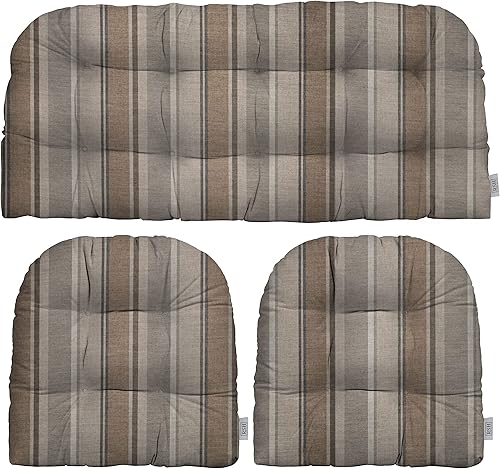 RSH Décor Juego de cojines de mimbre de 3 piezas para interiores y exteriores  Tela con patrón Sunbrella para todo tipo de clima  Copetudo y