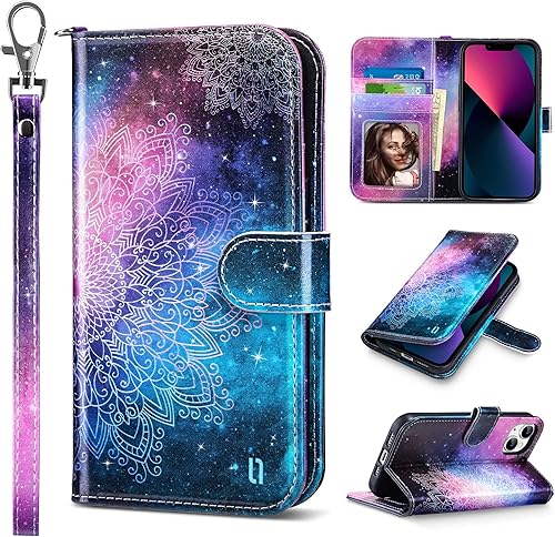 Miniatura 21 de ULAK Funda tipo cartera compatible con iPhone 13 para hombres, funda protectora con tapa de piel PU premium y función de caballete con tarjetero