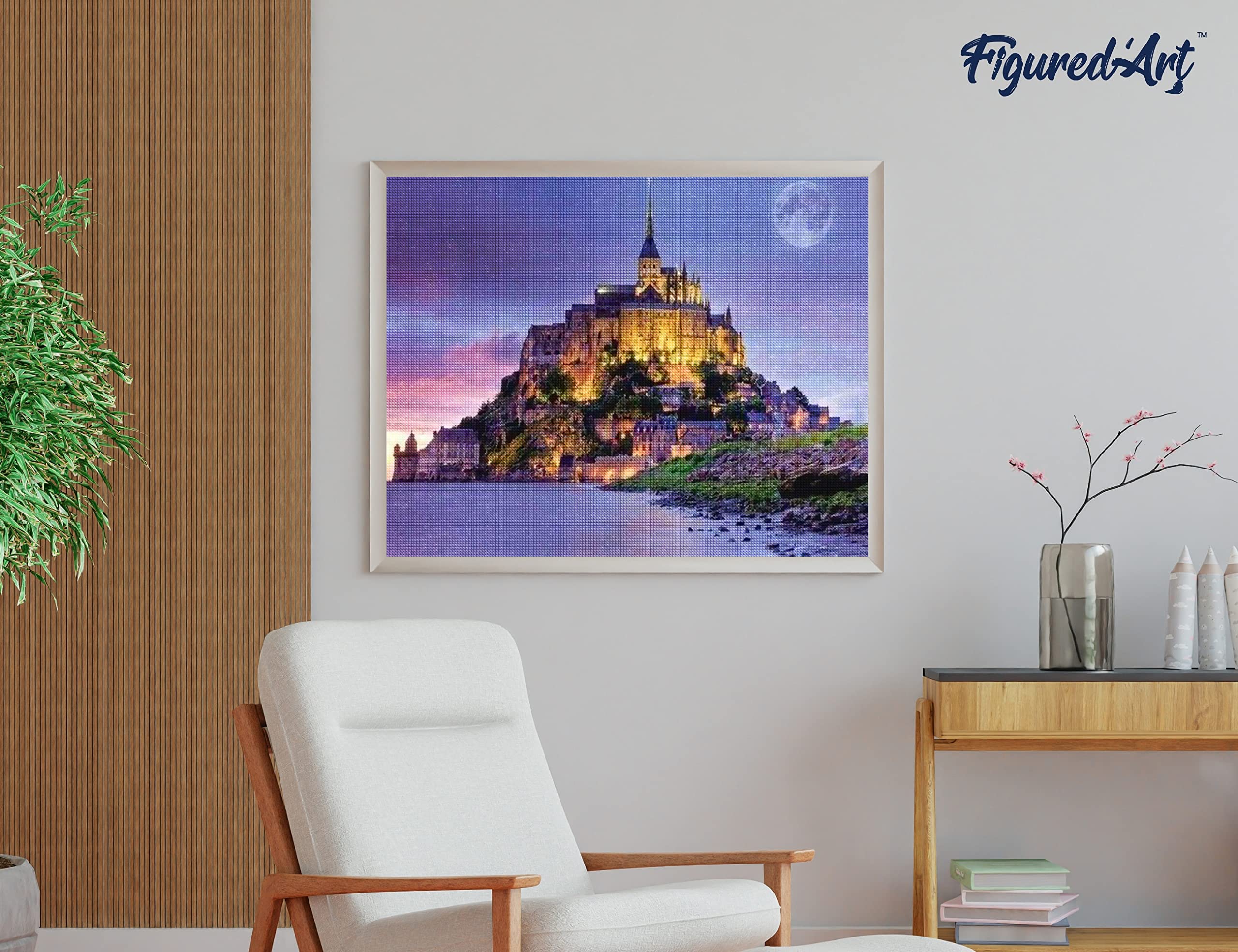 Figured'Art Diamond Painting Art 5D kit completo 40x50cm Tela già Incorniciata Interamente da Ricoprire di Diamonds Quadrati - Mont Saint Michel - Pittura Diamante - Attività Creativa per Adulti
