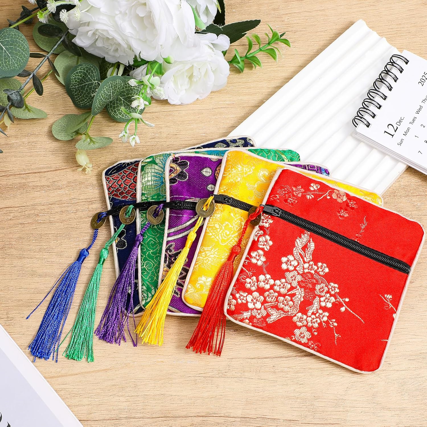 30 Pcs Jewelry Silk Purse Pouch Chinese Silk Brocade Coin Purse Zipper Jewelry Bag Gift Pouch with Tassel for Women Coins Traveling Jewelry Rolls Wedding Birthday Party Favors - Image 4