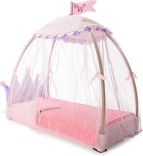 American Girl WellieWishers 14.5-inch Doll Royal Canopy Bed Playset with Mesh Drapes, Flag, and Blanket, For Ages 4+