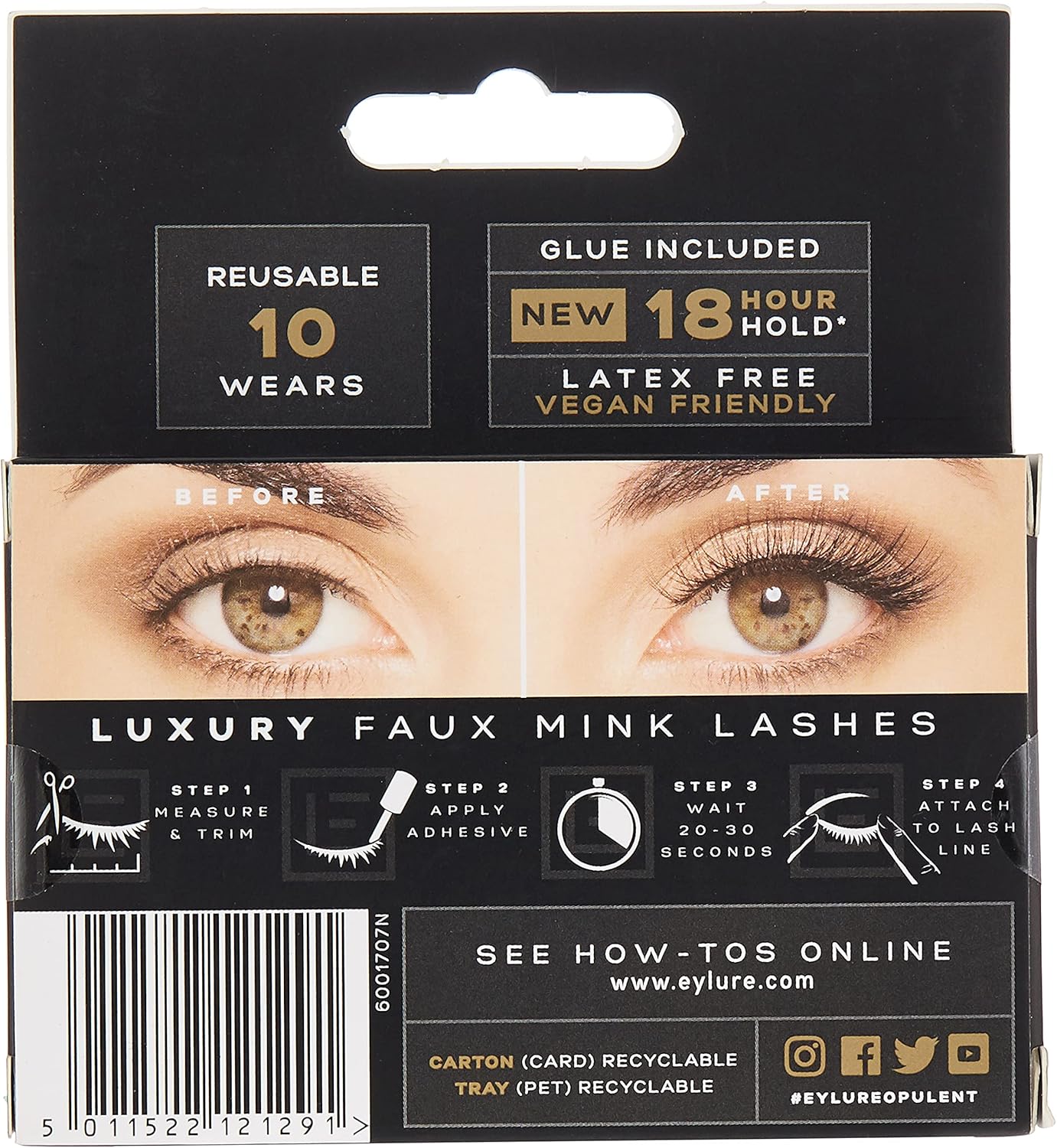 Eylure Faux Mink Eye Lashes, Reusable, Adhesive Included, Opulent, 1 Pair : Beauty & Personal Care
