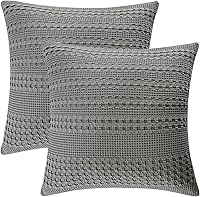 Vista 73 de PHF Fundas de almohada con tejido de gofre de 24" x 24", paquete de 2, funda de almohada cuadrada 100% algodón para decoración de ropa de cama, sin