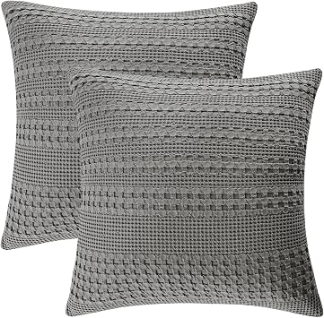 PHF 100% Cotton Waffle Weave Pillow Covers 24 x 24, 2 Pack Luxury Square Shell for Elegant Home Decor, No Filling, Luxury Aesthetic Soft Pillow Covers for Bed, Dark Grey