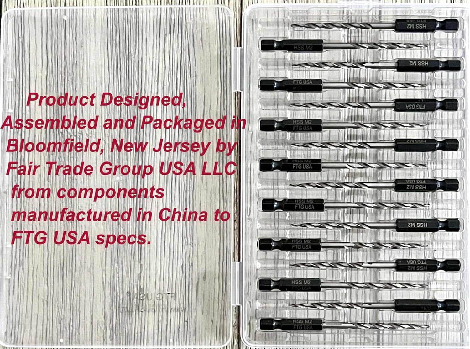 FTG USA 16 Pc #6 (9/64") Tapered Countersink Drill Bit Set - Replacement Tapered Drill Bits for Wood with Storage Container