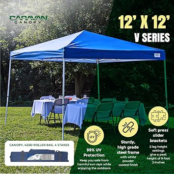 Caravan Canopy Pop-Up Tent V Series 2 12 x 12 ft Slanted Leg Instant Shade, Blue