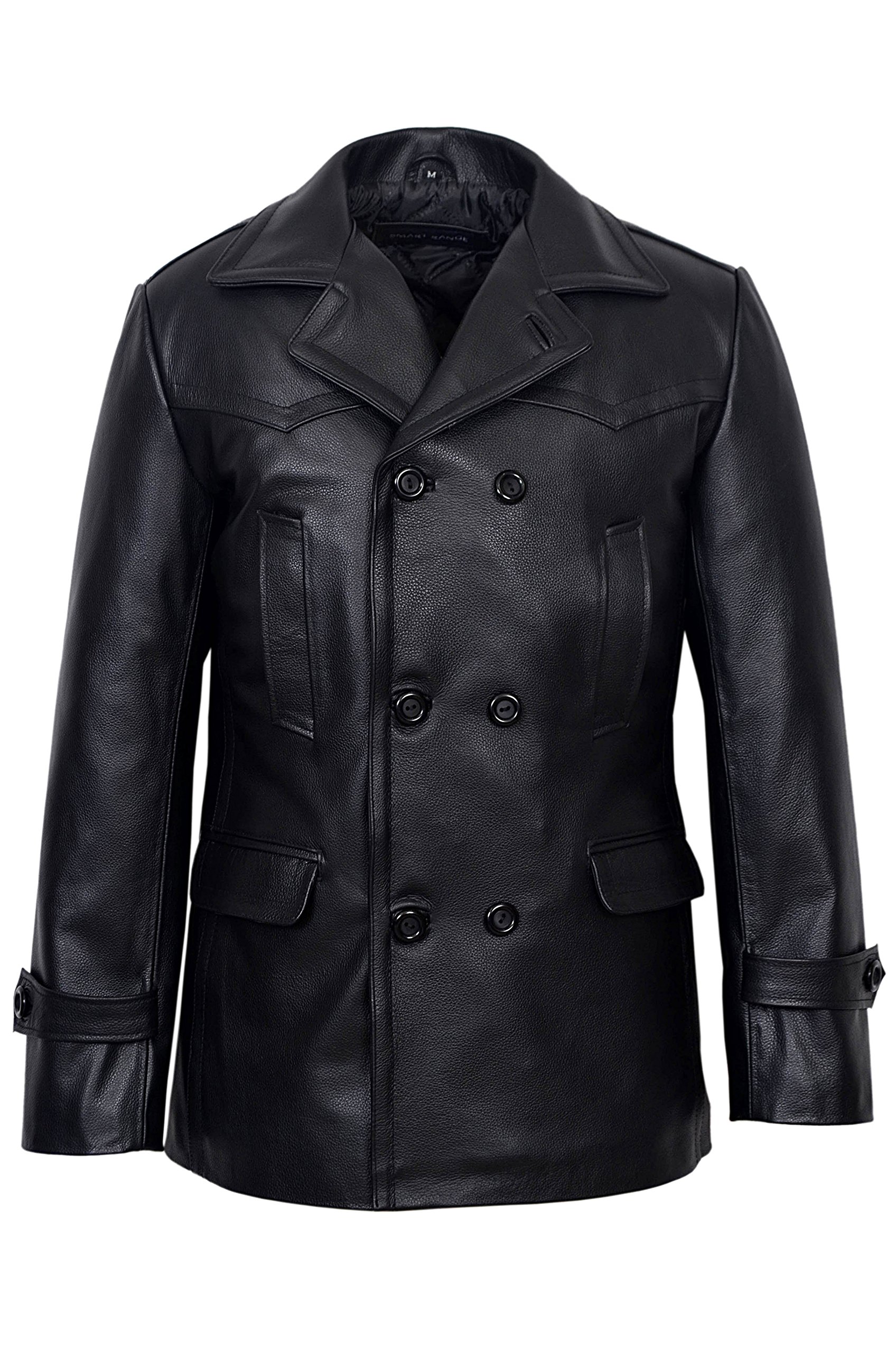 Men's Kriegsmarine Black German WW2 UBoat Reefer Genuine Hide Leather Jacket Coat (Large)