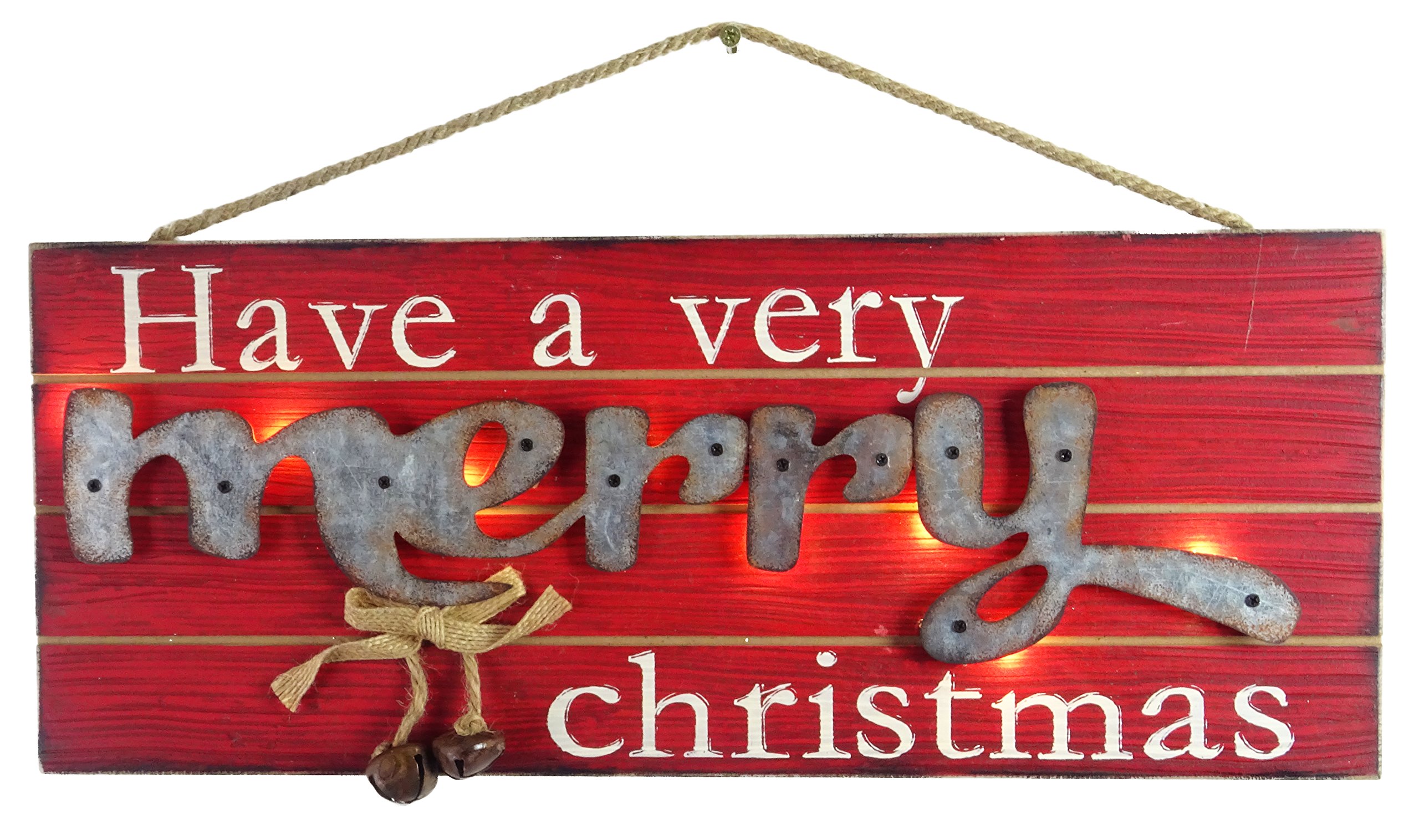 Christmas Concepts Red Christmas Concepts® 180Mm (7") Warm White Led Light Up Wooden Hanging Merry Christmas Plaque - Traditional Christmas Decorations