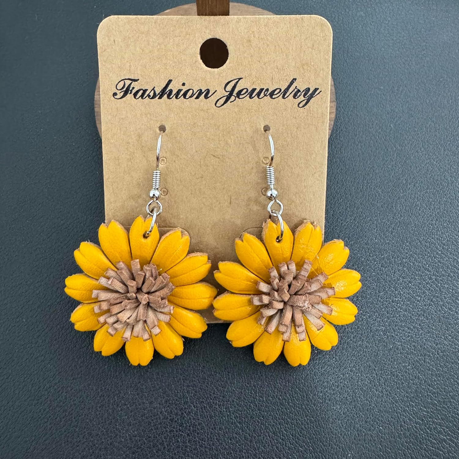 Handmade Lightweight Bohemian Sunflower Dangle drop Earrings Boho Cute Trendy Genuine Leather Flower Hook Earring for Women Statement Jewelry Gifts - Image 8