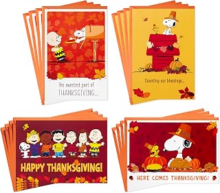 Hallmark Peanuts Thanksgiving Cards Assortment, Snoopy and Friends (16 Assorted Cards with Envelopes)