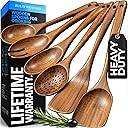 Zulay Kitchen 6 Piece Wooden Spoons for Cooking – Natural Teak Wooden Utensil Set, Easy to Clean, Durable, Smooth with Comfort Grip - Non Toxic Wooden Cooking Utensil Sets