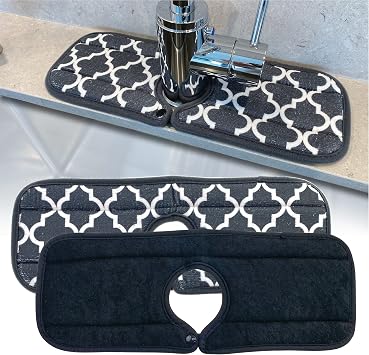 iChewie - Sink Counter Faucet Mat for Kitchen Sink - Splash Guard, Absorbent Sink Mat, Drip Catcher, Machine Washable, Microfiber Drying Cloth w/Button 2 Pack, 37.5cm x 14cm / 14.75" x 5.5"