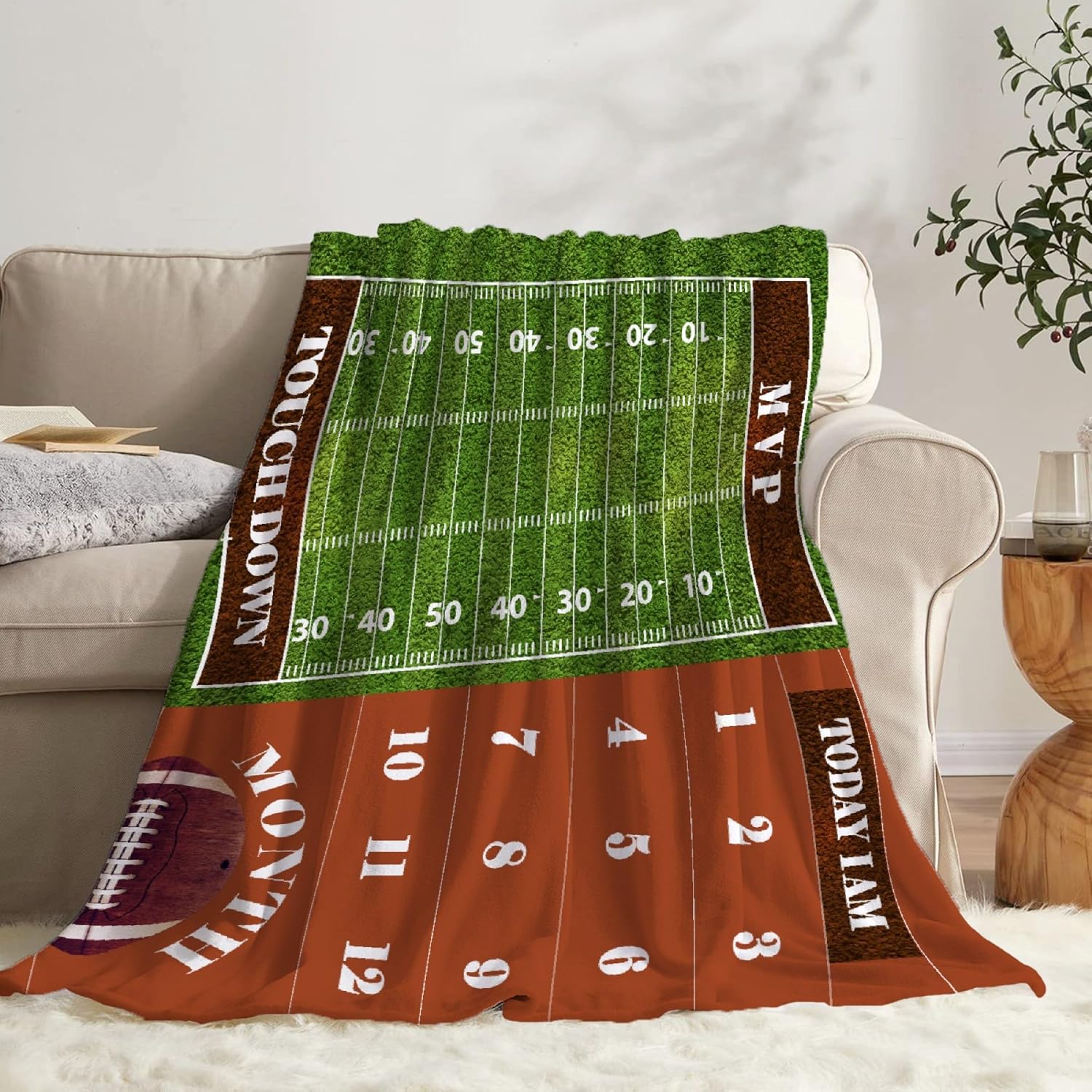 Football Theme Monthly Baby Milestone Blanket for Boy Girl, Personalized Baby ​Super Soft Flannel Fleece Blanket for Newborn Baby Gifts S 50"X40" for Kid