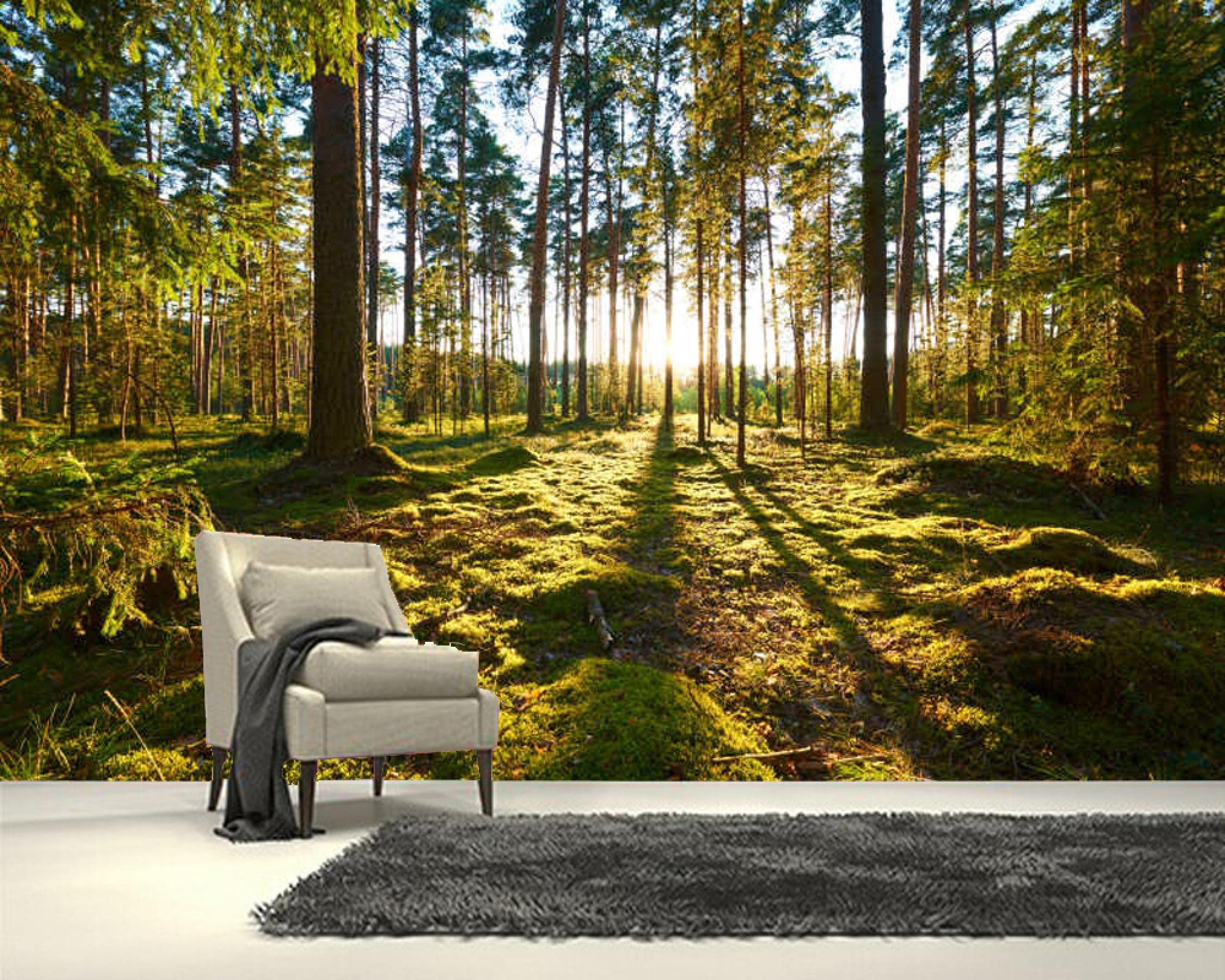 3D-Wandaufkleber mit grünen Pflanzen, Bäumen, Vlies, selbstklebend, Wandaufkleber, für Kinderzimmer, Dekoration, groß, 360 x 250 cm