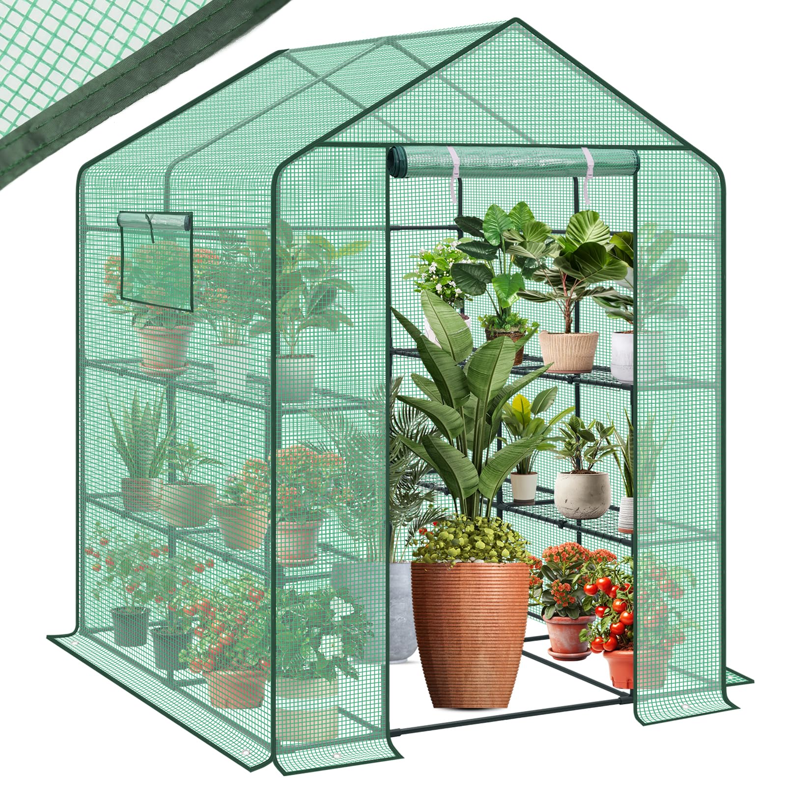 Sekey Walk In Greenhouse with Shelves - Stable Frame & Easy Assembly, Outdoor Green house with Waterproof PE Cover Plastic Greenhouse, All-Weather Protection, White (Green(L))