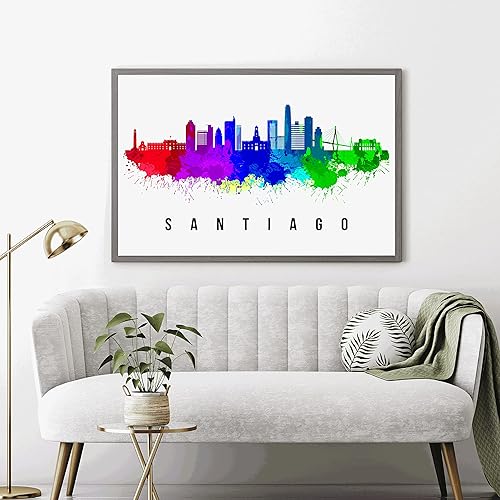 Miniatura 2 de Póster de Santiago Skyline Chile, pintura de paisaje urbano de Santiago, póster de Santiago Chile, paisaje urbano de Chile y estampado de