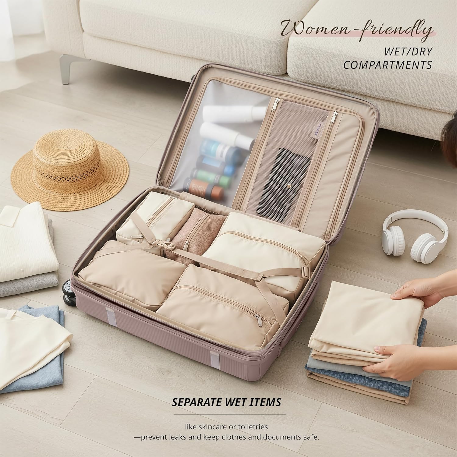 Verage Florence Hardside Carry-On Luggage with Spinner Wheels, Lightweight Expandable Suitcase with TSA Lock, Artist-Inspired Stylish Travel Luggage for Women, 20-Inch, Rose Blush