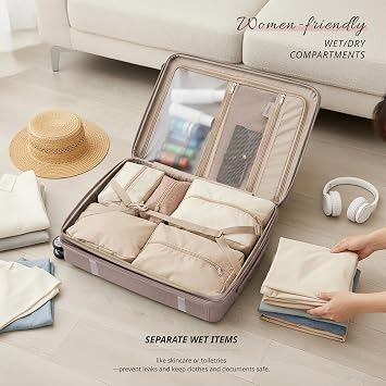 Verage Florence Hardside Carry-On Luggage with Spinner Wheels, Lightweight Expandable Suitcase with TSA Lock, Artist-Inspired Stylish Travel Luggage for Women, 20-Inch, Rose Blush