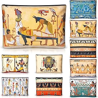 Kacctyen 9 Pcs Egyptian Makeup Bags Egyptian Gifts Cosmetic Pouch Ancient Egypt Canvas Purse Mythology Pharaoh Hieroglyphs...
