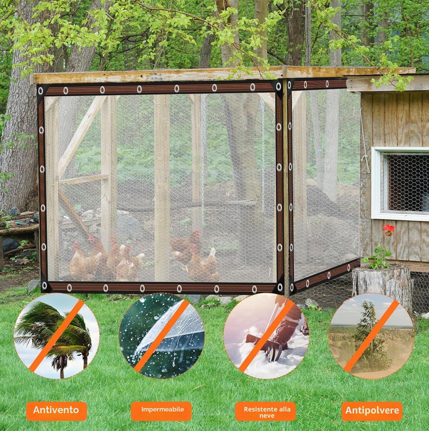 Copertura per pollaio, Tarpaulin impermeabile con eyelets, copertura per pollaio con cordini elastici e rope, facile da installare per grandi camminate in chicken Coop, trasparente per giardino