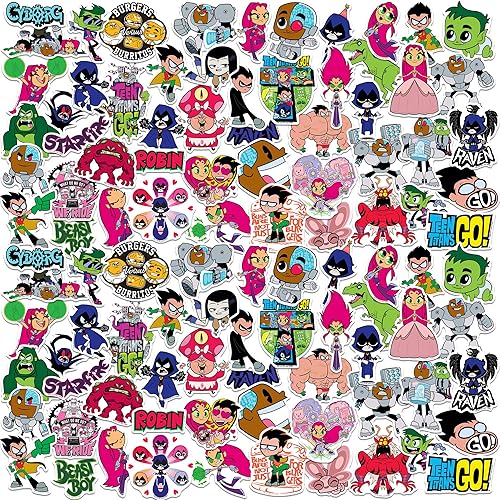 Teen Titans Go! Paquete variado de calcomanías de vinilo grandes de lujo, para laptop, botella de agua, álbumes de recortes, tableta, monopatín,